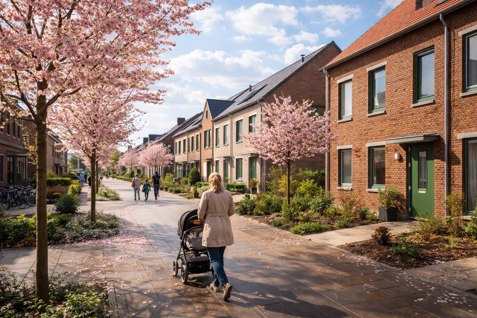 Nieuwbouwwijk komt tot bloei in het voorjaar, bewoners op straat